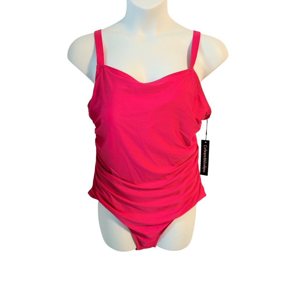 Catherine Malandrino One Piece Swimsuit Side Ruching Pink Size Small Adjustable